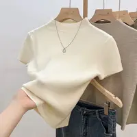 2026 Basic Turtleneck Solid Thin Summer Pullover Women Female Knitted Sweater Slim Short Sleeve Bodycon Sweater - Image 3