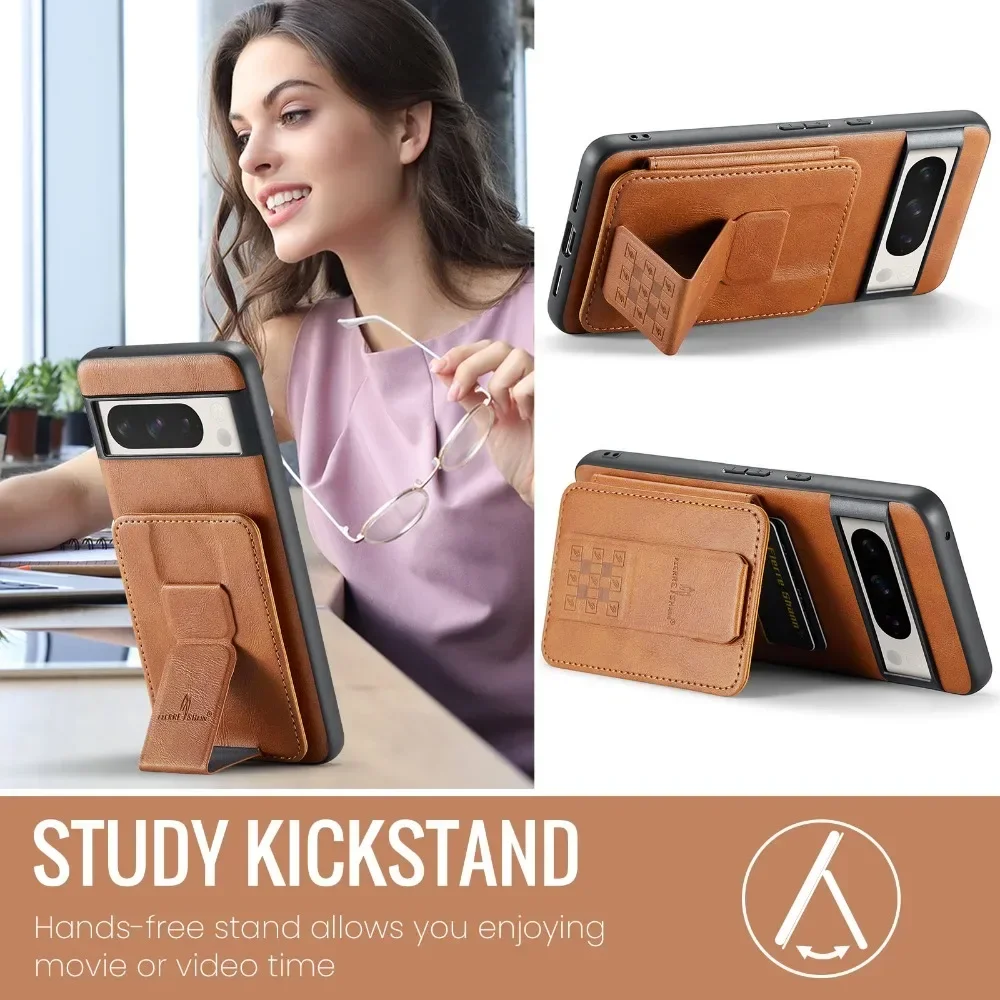 RFID Blocking Flip Card Holder Wallet with Magnetic Retractable Wristband - PU Leather Cover