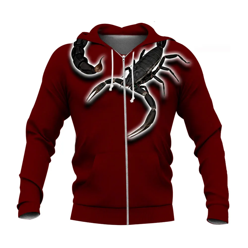 

Fleece Sweatshirts Halloween Tracksuits Scorpion Pullover Jackets Hooded Sweatshirt Full Zip Hoodie Men Harajuku Sweaters Anime
