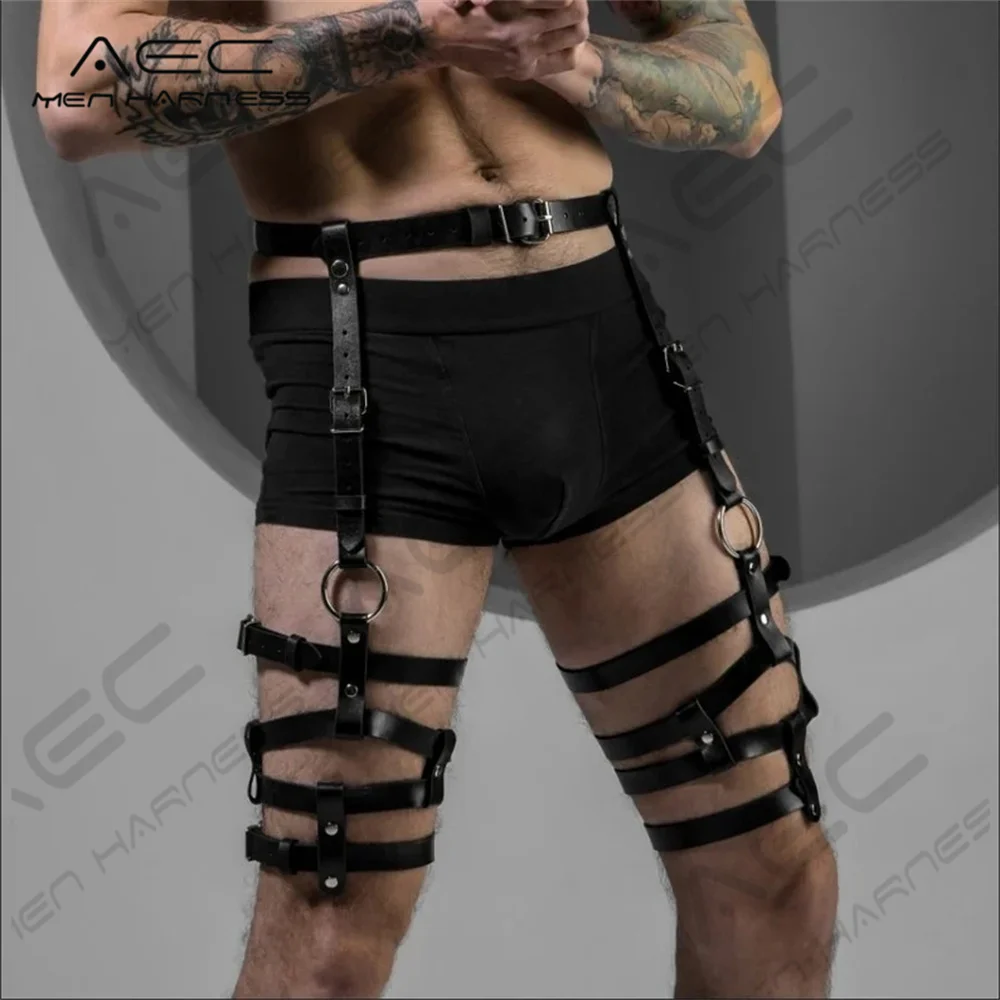 

Men Leather Exotic Accessories Chest Suspender Harness Black BDSM Bondage Body Garter Goth Dance Nightclub Wear Restraint Belts