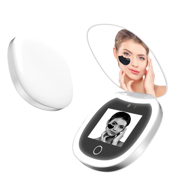 Caméra de test de protection solaire à miroir UV avec lumière, grossissement 2X, maquillage de voyage, format de poche 3,5 pouces, miroir de protection solaire en L 1