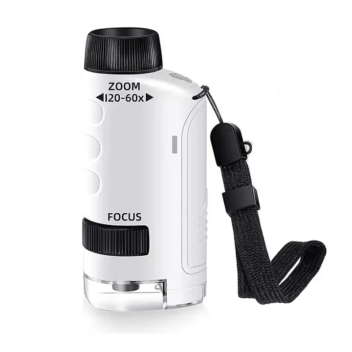 Kit de microscópio portátil laboratório luz led 60x-120x laboratório mini microscópio portátil alimentado por bateria com luz led crianças ciências