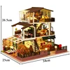 DIY Wooden Miniature Model Kit Big Romantic Casa 3D Puzzle European Villa Dollhouse With Furniture Lights Friends Birthday Gifts 6