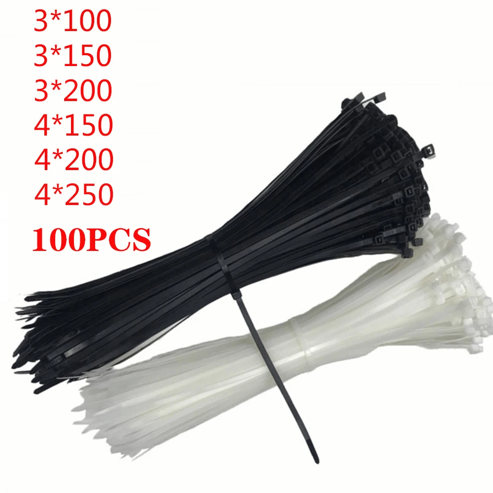

100PCS 3 X 100/150/200/4*250/300 White Black Milk Cable Wire Zip Ties Self Locking Nylon Cable Tie Various specifications