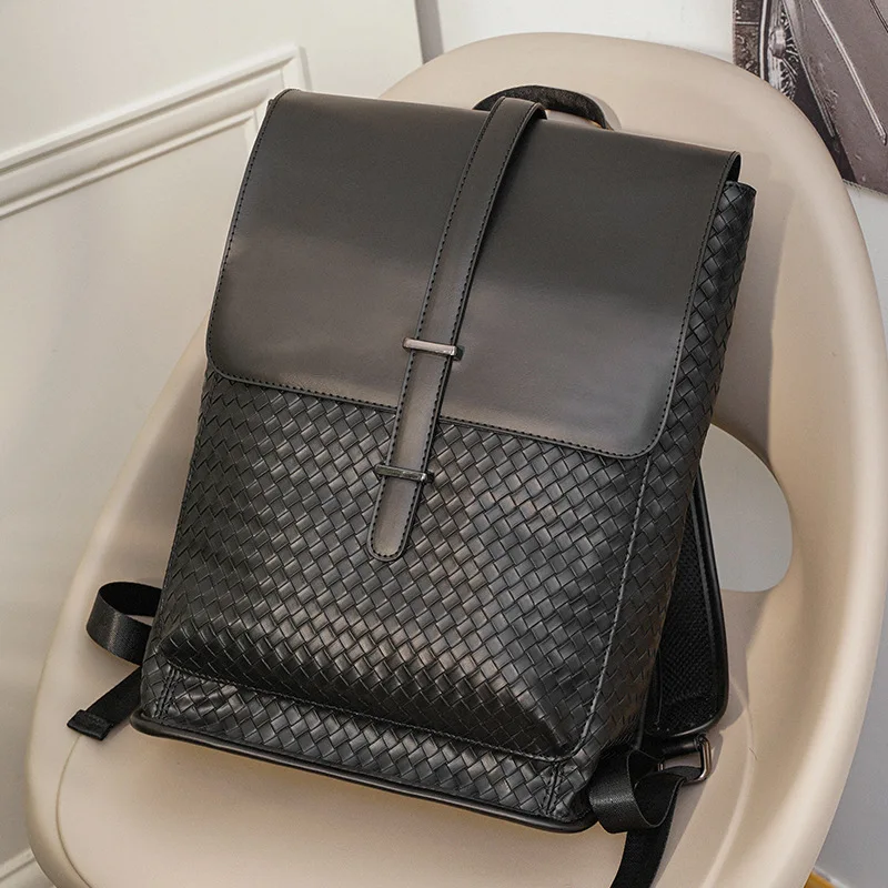 Pu Leather Men Backpack Large Capacity School Bags For Teenagers Travel Laptop Rucksack Student Weaving Shoulder Bagpack YOUALSO