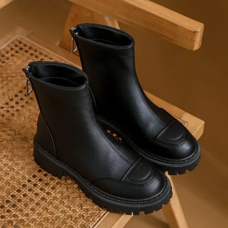 2023 New Winter New Ankle Boots Women Platform Leather Chelsea Boots Female Round Toe Elastic Thick Sole Shoes Ladies Zapatos