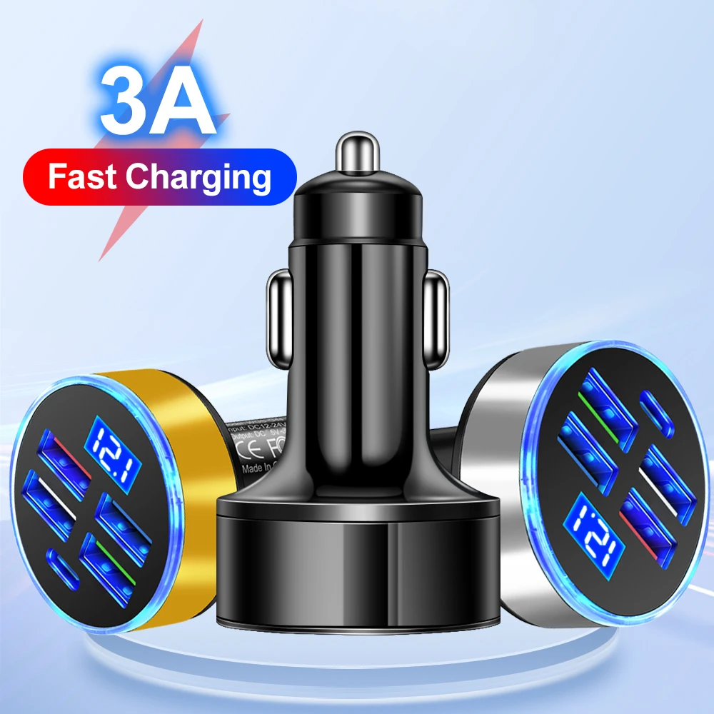 3.1A USB Car Charger Type C USB Phone Adapter for iPhone 13 Pro Xiaomi Huawei Samsung Quick Charger