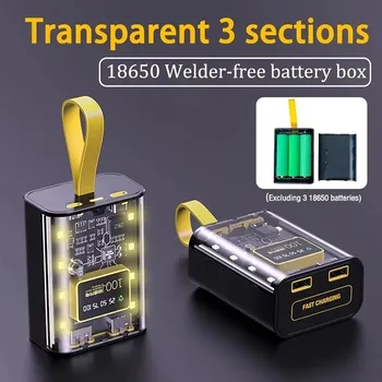 Custodia Power Bank 3*18650 con Luce Notturna e Doppia Porta USB, Scatola DIY per Batterie iPhone Xiaomi 18650