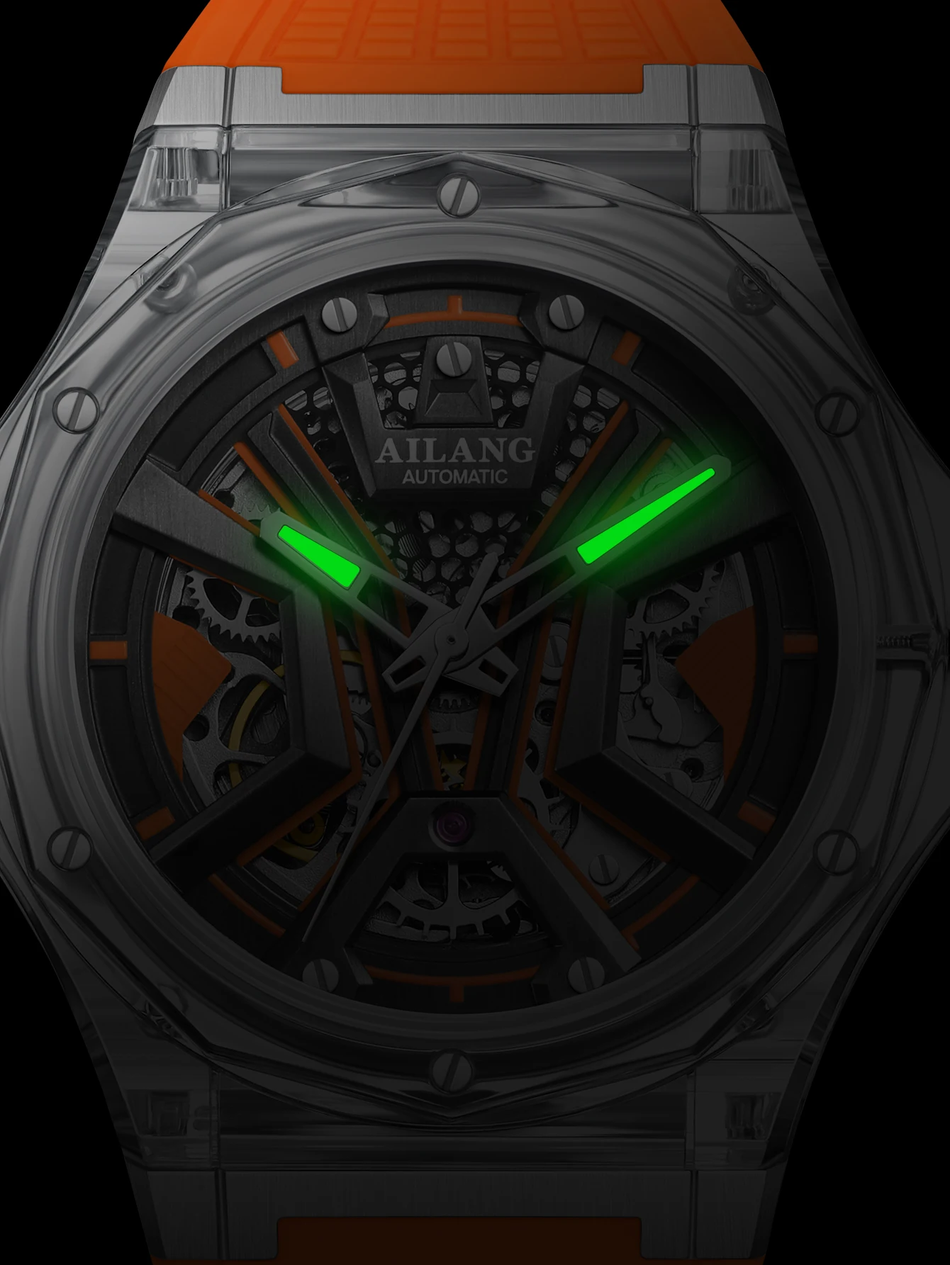 Ailang genuine men's polygonal rubber band waterproof hollow tourbillon luminous fashion trend automatic mechanical watch