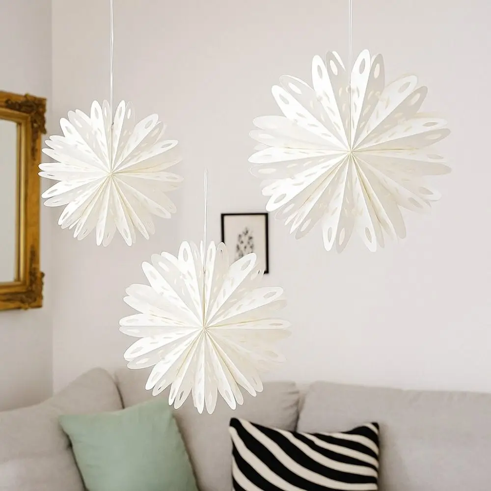 White Christmas Snowflake Ornament DIY 3D Hollow Out Star Paper Lantern Handmade Hollow Star Decoration New Year Decor