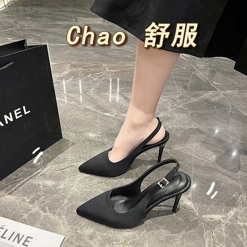 Korean Version French Stiletto Heels Pointed Toe Shallow Rear High Heel Sandals Women's Baotou Foreign Trade Agency Hair