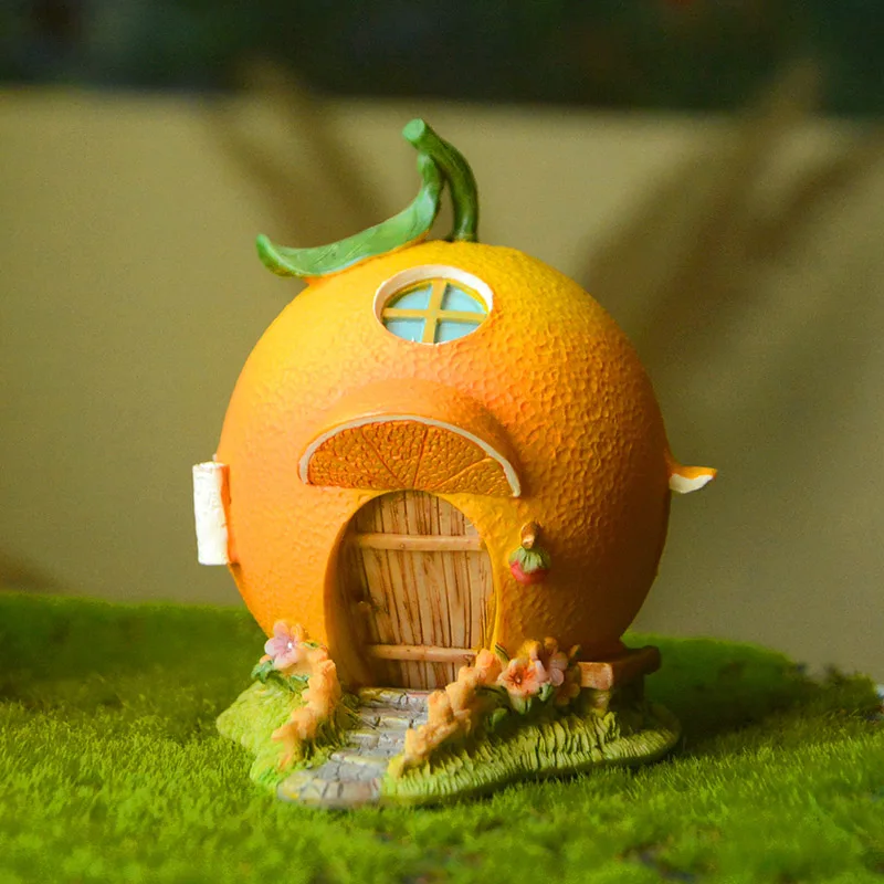 Outdoor Fairy Garden Fruit House Vintage Cottage Moss Terrarium Micro Landscape Ornament For Backyard Fioriera Portico Statua In Resina