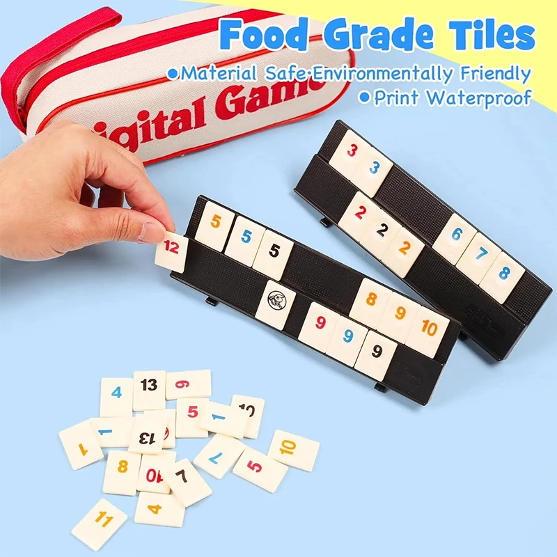 Rummy Cube Game 4 Racks 106 Set Portable Case Tiles Travel Set For Family Classic Board Games