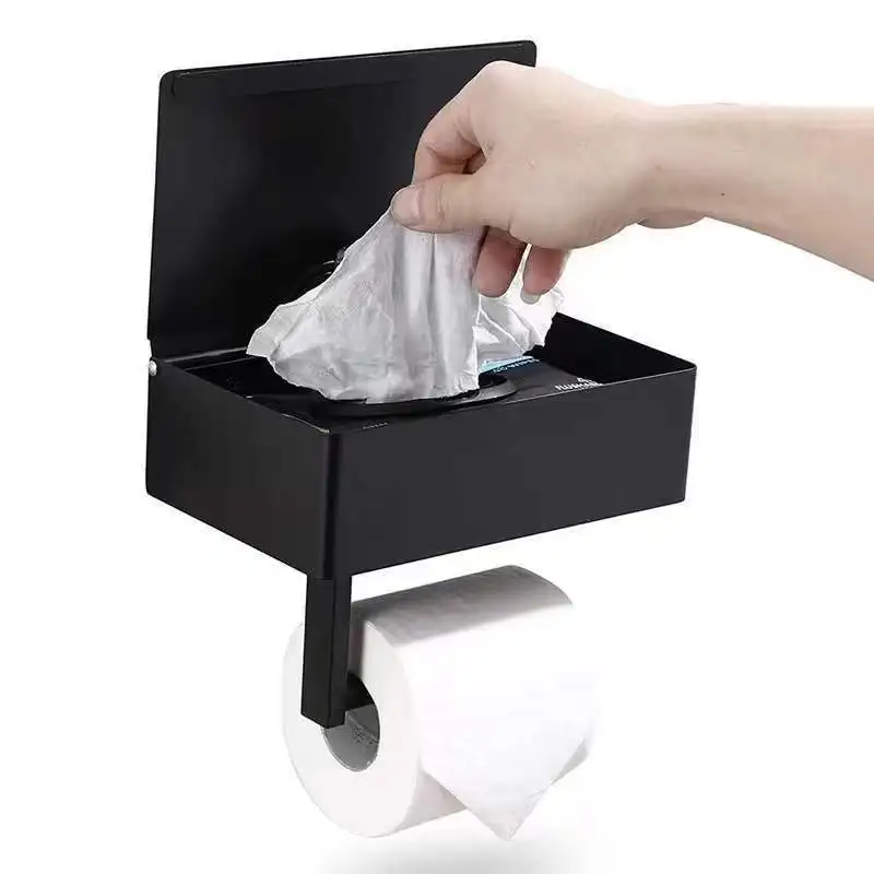 Stainless Steel Wipes Holder Toilet Multi-functional Tissue Holder Black Wipes Paper Towel No Punching