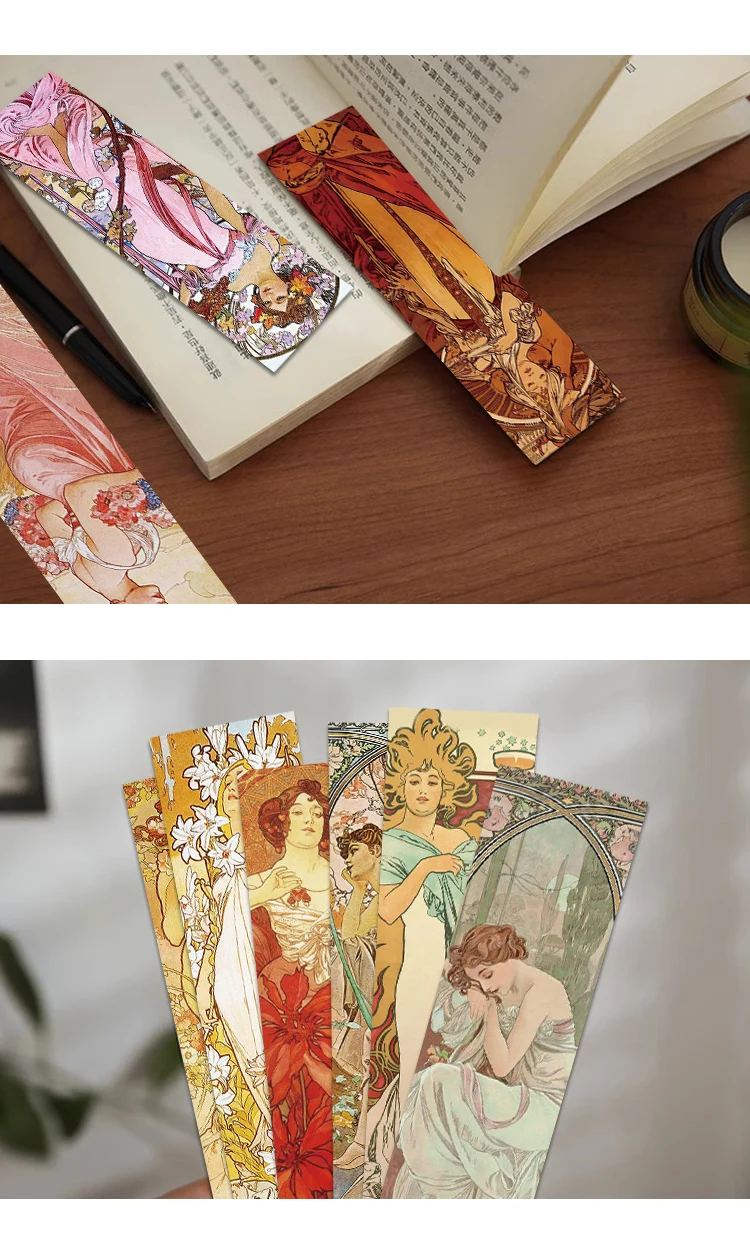 30 Stück Mucha-Lesezeichen, klassische Malerei, Geschenke, Kunstset, kreative Lesezeichen, personalisierbar, exquisit, kulturell und kreativ – Detail 4