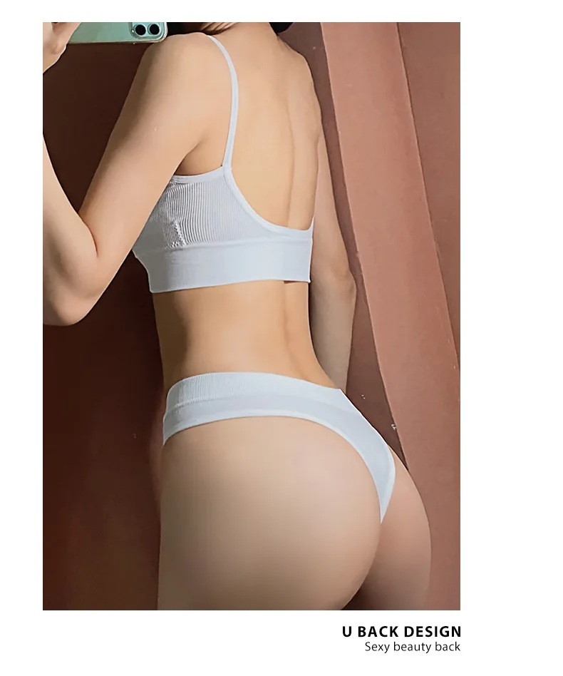French Backless Push Up Underwear Set Women Sexy G-String Seamless Bralette Female Lingerie Soft Tank Crop Top Gym Sport_voghion.com