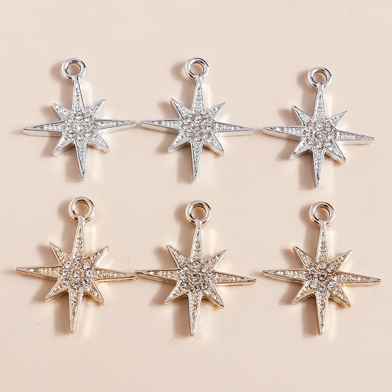 10 Stück 27 x 20 mm glänzende Kristall-Stern-Charms für Ohrringe, Armbänder, Zubehör, Anhänger, Halskette, Schlüsselanhänger, DIY-Schmuckherstellung