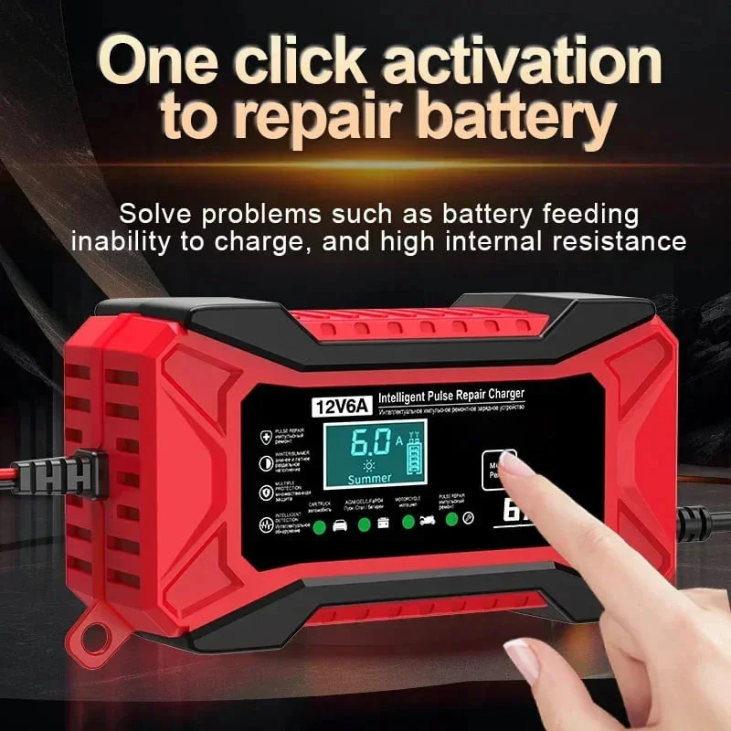 12V 6A Smart Car Battery Charger Pulse Repair LiFePO4 14.6V Smart Fast Charge Lead-Acid Charger For Auto Motorcycle
