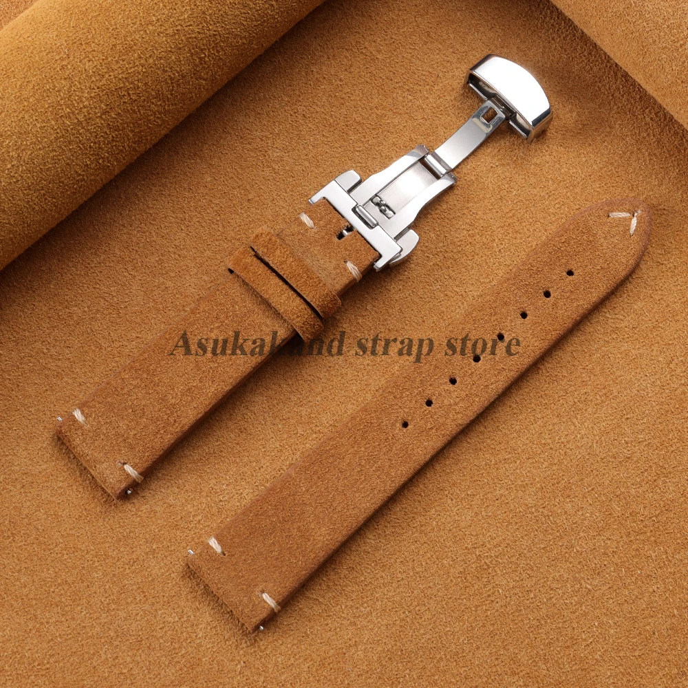 Quick Release Suede Calfskin Watch Strap with Butterfly Buckle