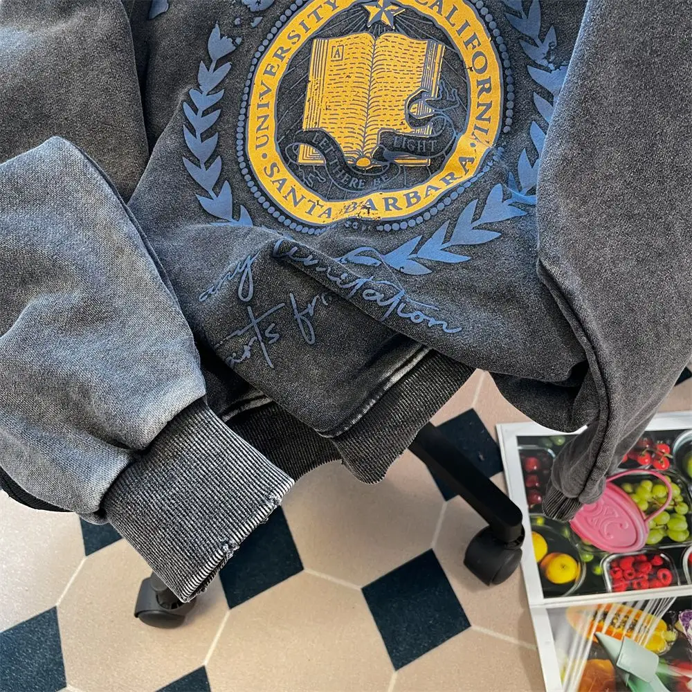 American Vintage High Street Sweatshirt Hoodie Men's Long Sleeve Hip Hop Casual Loose Streetwear Tops Coats Crewneck