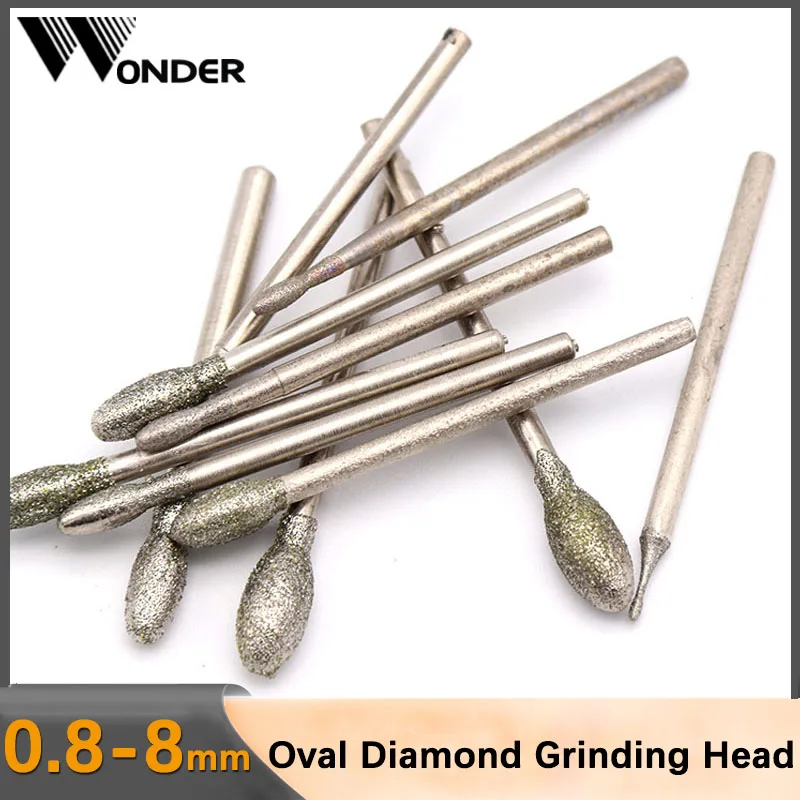 

0.8-8mm Oval Diamond Grinding Head Burrs Bits Jade Stone Carving Polishing Engraving Tool Dremel Accesories 2.35/3mm Shank
