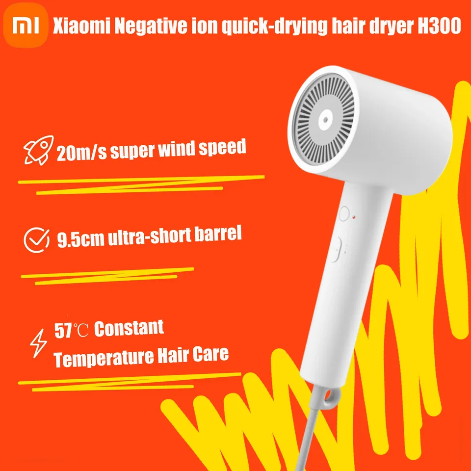XIAOMI MIJIA Ionic Hair Dryer H300 Quick Dry Negative Ion Hair Care Professional For Home 1600W Electric Hair Dryers Diffuser