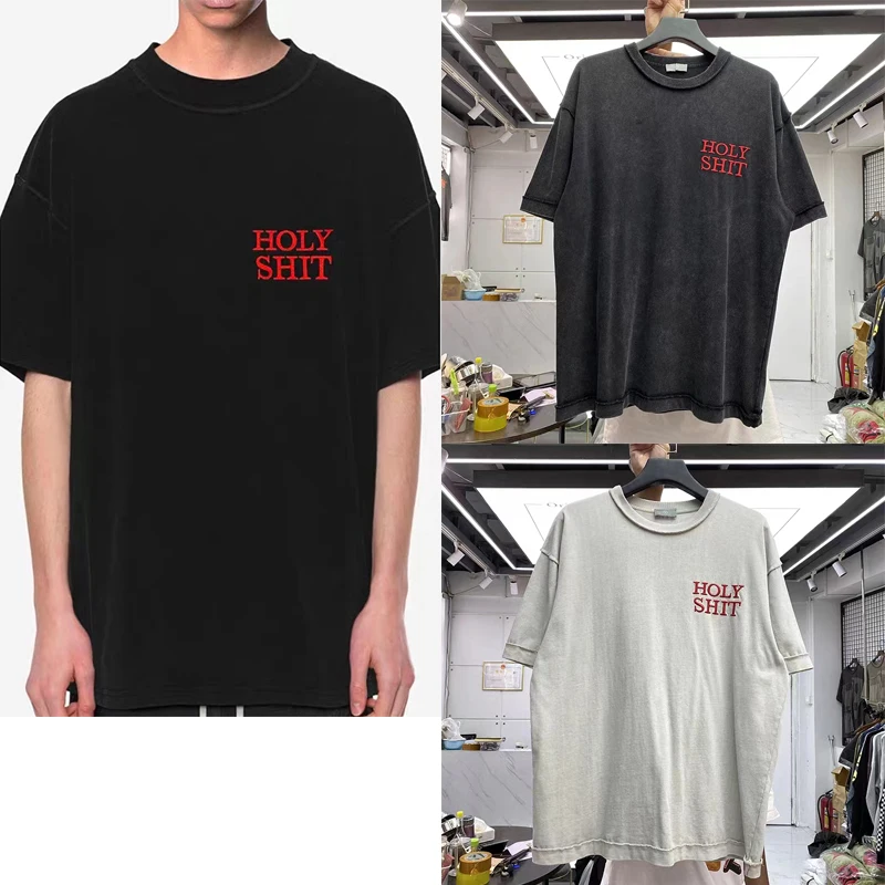 

High Quality Heavy Fabric Fashion Simple Embroidery Letters T Shirt MenShort Sleeves Clothing T-shirtsOversized T-shirts Women