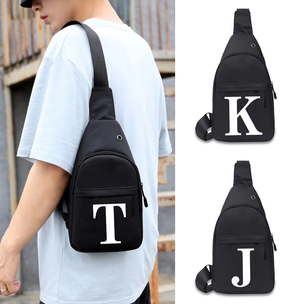 Men Fashion Chest Bag 26 Letters Printed Outdoor Sports Canvas Organizer Wallets Male Casual Messenger Shoulder Bags Fanny Pack