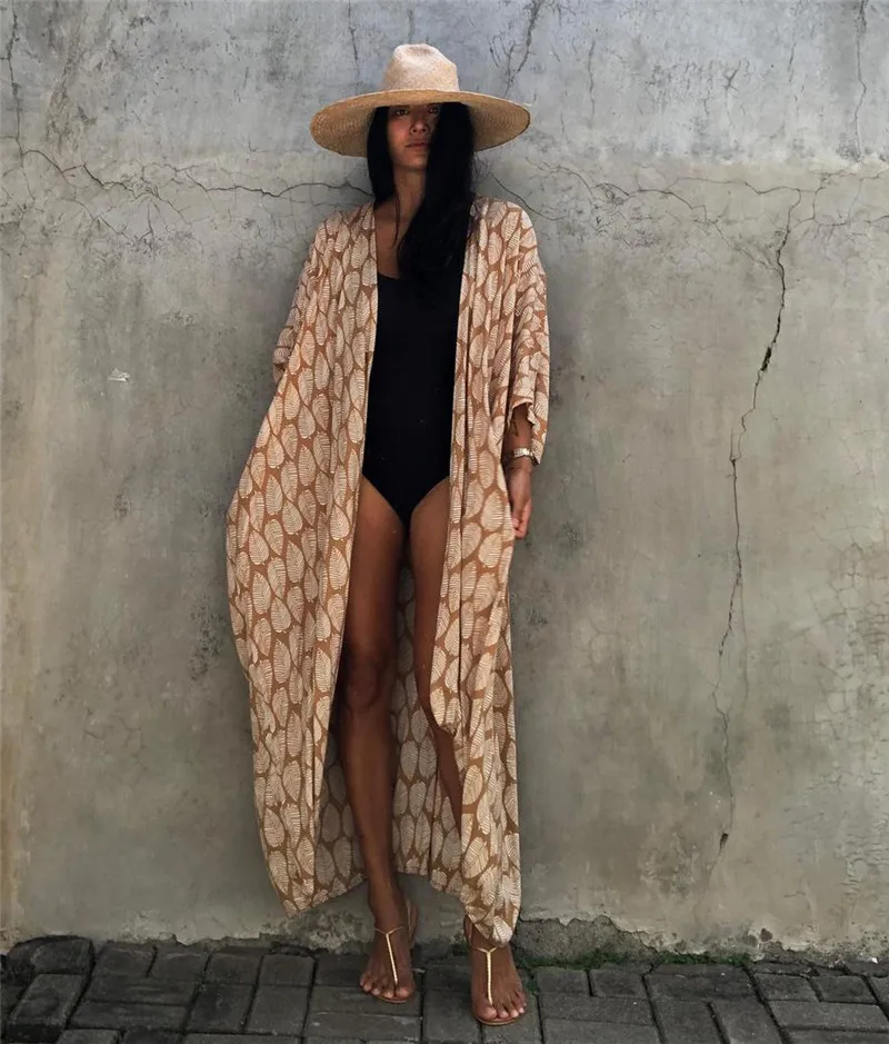 Women Plus Size Long Cover up Bikini Coverups Kimono Tie Front Bathing Suit Swimsuit Beachwear 5