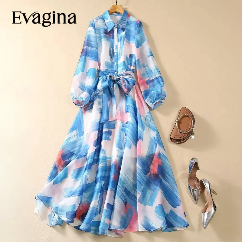 

Evagina New Fashion Runway Designer Women's Autumn Printed Dress Fashionable Light Luxury Party Evening Long Dress