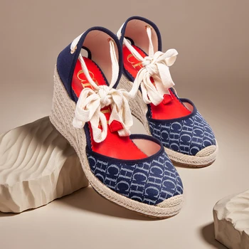 Women's Sandals 2025 New Hemp Bottom Slope Heel Sandals Comfortable and Breathable Holiday Beach Women's Shoes 8CM 1