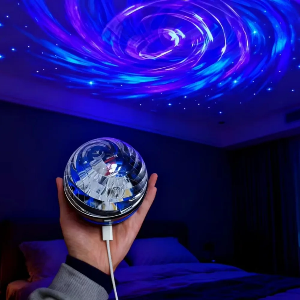 LED Galaxy Spinning Projector Light Colorful Sky Bedroom Night Lamp Decor with Remote Control USB Rechargeable Home Auto Rotat