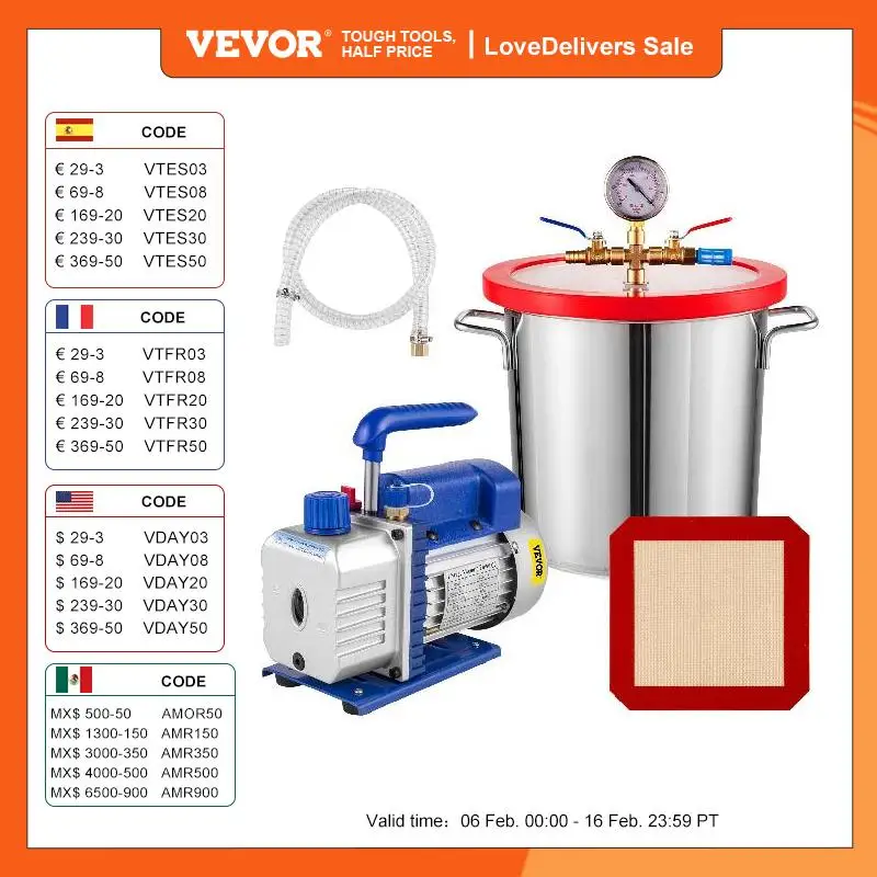 Vevor Pompa Per Vuoto Per Condizionatore D'Aria 4 Cfm 1/4 Hp Con Camera A Vuoto Da 3 Galloni