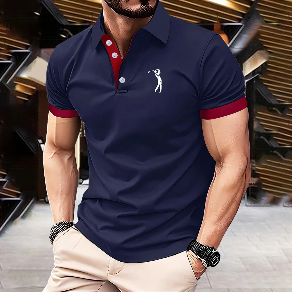 Polo da uomo con stampa a righe e lettere 3D, stile business casual, con risvolto, maniche corte, vestibilità ampia, traspirante, ideale per l'estate e il golf. - immagine 2
