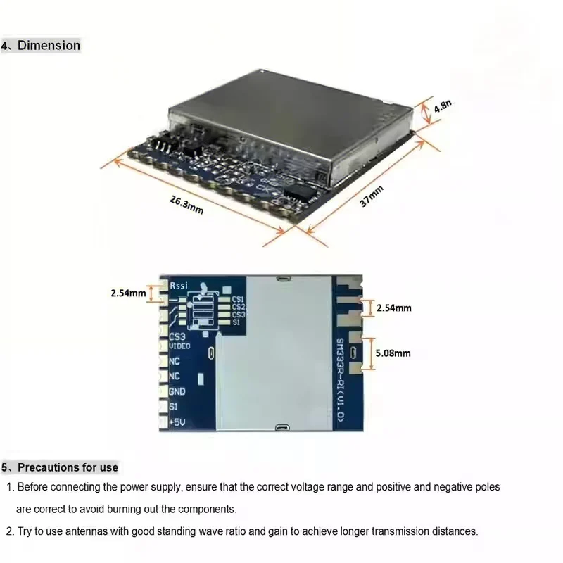 Module récepteur vidéo FPV 3.3GHz 64CH FT3500 installé sur un drone quadricoptère, câbles branchés