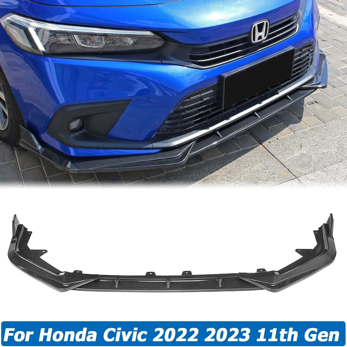 Front Bumper Lip Spoiler For Honda Civic 2021 2022 2023 11th 4dr Sedan