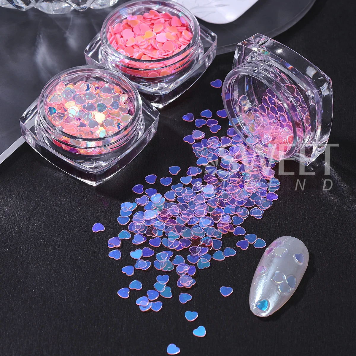 12pcs Pink Purple Series Heart Nail Sequins Iridescent Macarons Color Love Slices Spangles DIY Valentine Glitter Flakes Manicure