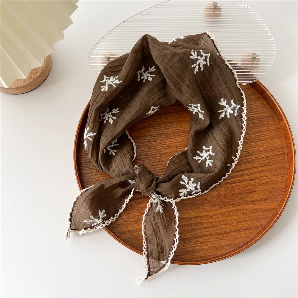 Women's Cotton Linen Floral Triangle Scarf, Lightweight Neck & Hair Accessory