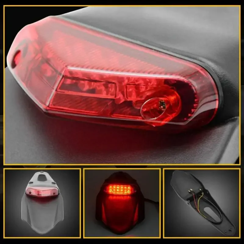Motorcycle Rear License Plate Bracket Holder 12V LED Taillight Brake Lamp Universal For Enduro Off-Road Bike