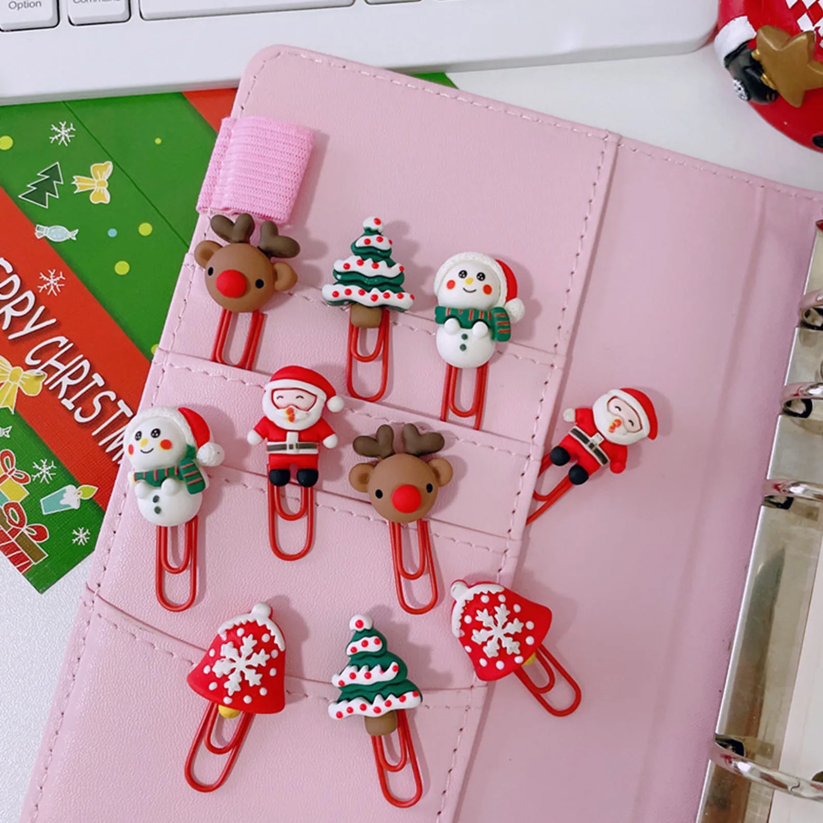 2026 Christmas Paper Clip Rust Proof Bookmark Document Clamp Cute Paperclip for Office Kids Students Cute Christmas Paper Clip