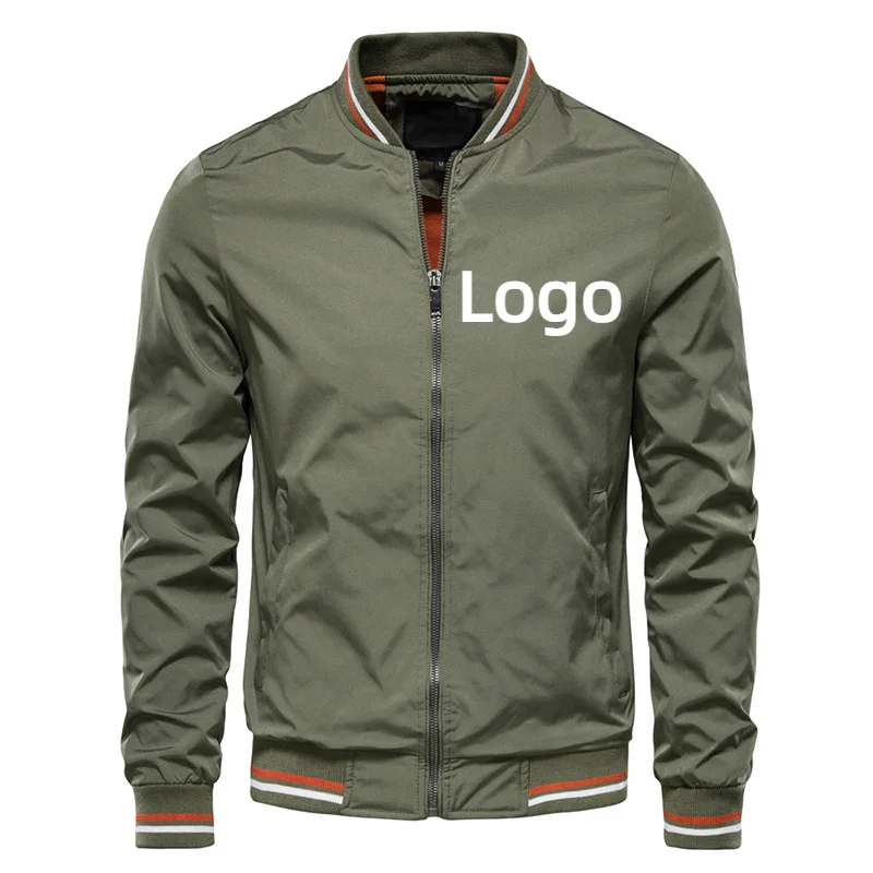 

Custom Your Logo Bomber Jacket for Men Solid Casual Windbreaker Motorcycle Coats Slim New for Male Autumn Outwears Clothing 2023