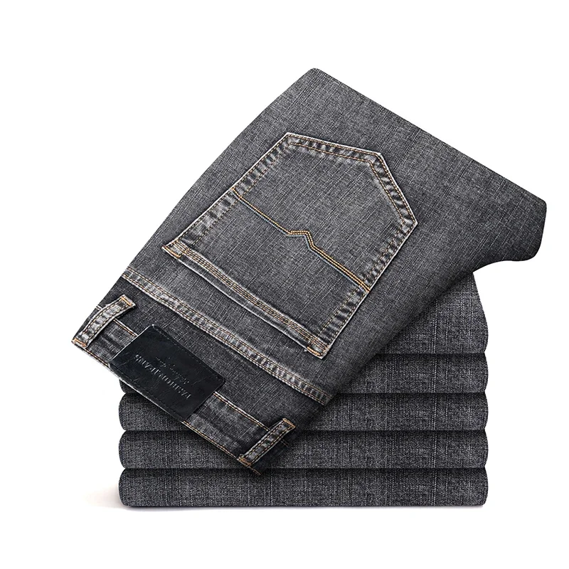 Denim Pants 6 colors Autumn Men Gray Straight-leg Business Casual Cotton Stretch Plus Size 40 42 44 denim pants denim trousers men trousers
