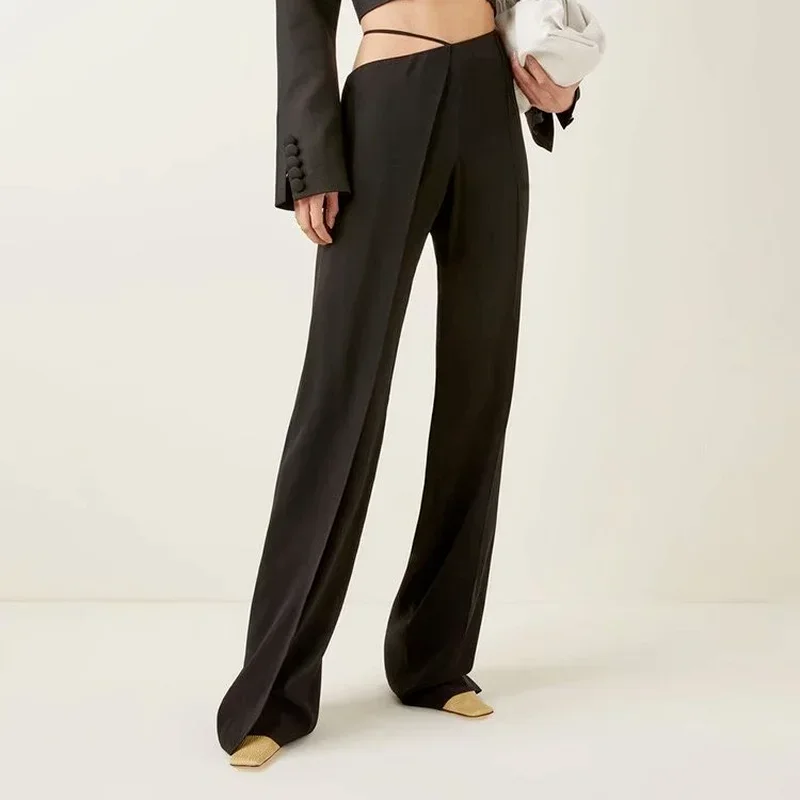 High Waist Personality Open Waist Retro Straight Leg Pants Solid Color Casual Loose Trousers Fashionable Summer Pants Women's