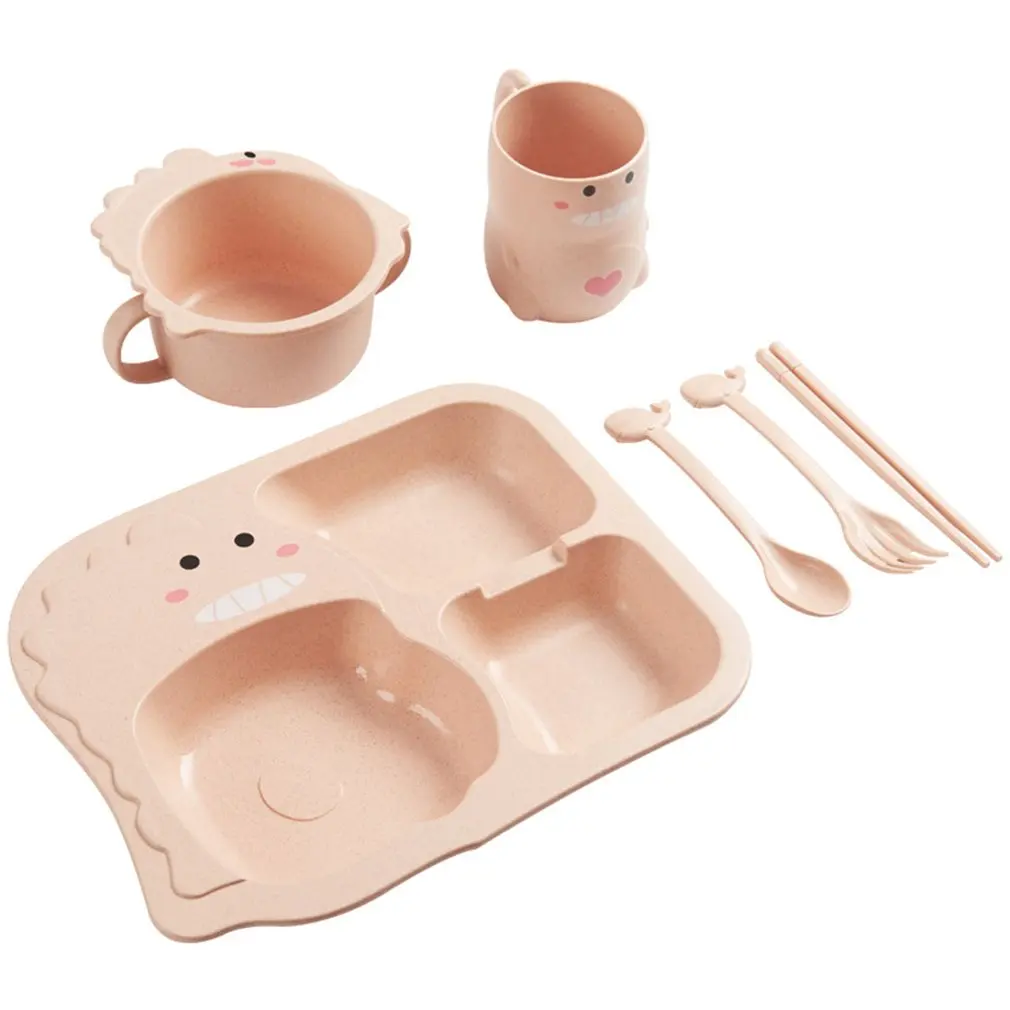 

6-piece Set Baby Anti-Fall Tableware Creative Cartoon Dinosaur Children Environmental Protection Drop Tableware Household