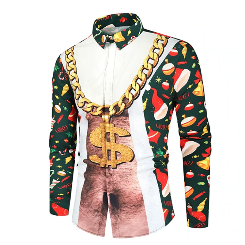 Christmas Gift Men's Shirt Suit Pattern 3D Printing Christmas Street Long Sleeve Button Lapel Clothing Fashion Design 6XL