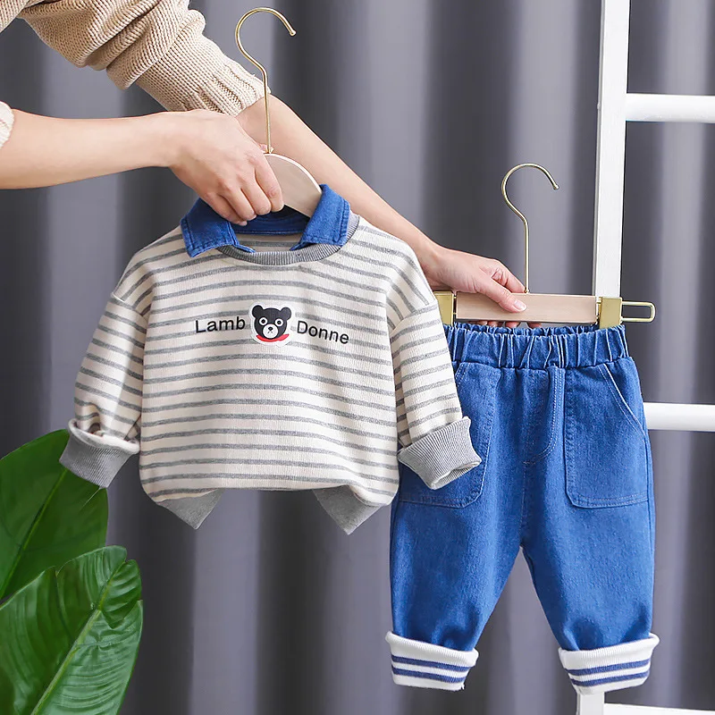 

Childrens Sweat Set 2023 Spring Autumn Casual Cartoon Striped Long Sleeve T-shirts Pants Clothes for Kids Boy 2 To 3 Years Wear