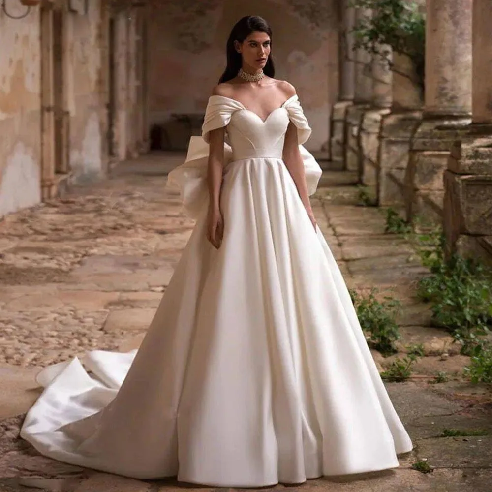 Robe De Mariage Off the Shoulder Ball Gown Wedding Dresses with Big Bow Vintage Vestidos Novia Backless Luxury Trouwjurk 2