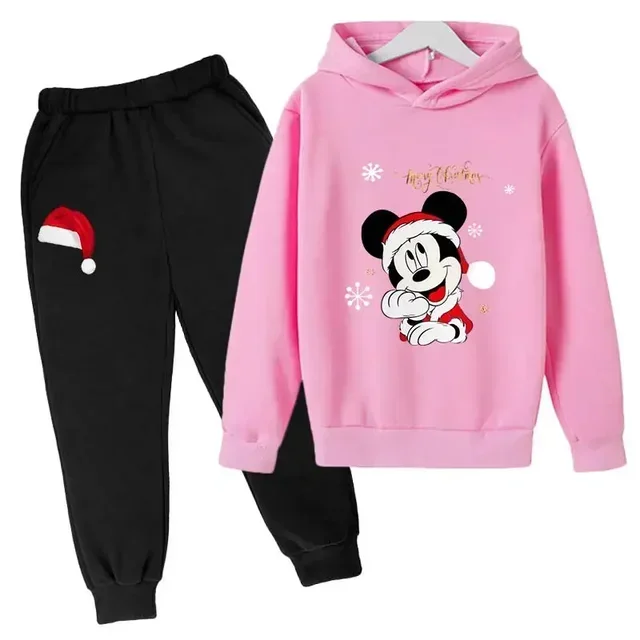 thumbnail image 1 of Conjuntos navideños para niños de Disney Mickey Mouse, ropa para niños, sudaderas con capucha y pantalones, conjunto de 2 piezas, chándales de dibujos animados para niños, ropa para niños pequeños, tr, 1 of 5