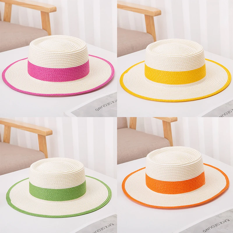 

2023 Summer Vintage Flat Top Sun Protection Hat Sun Visor Breathable Weaving Wide Brim Pie Hat