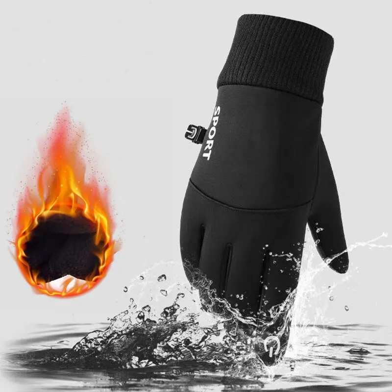 Schwarzer Winter warme volle Finger wasserdicht Radfahren Outdoor-Sport Laufen Motorrad Ski Touchscreen Fleece handschuhe